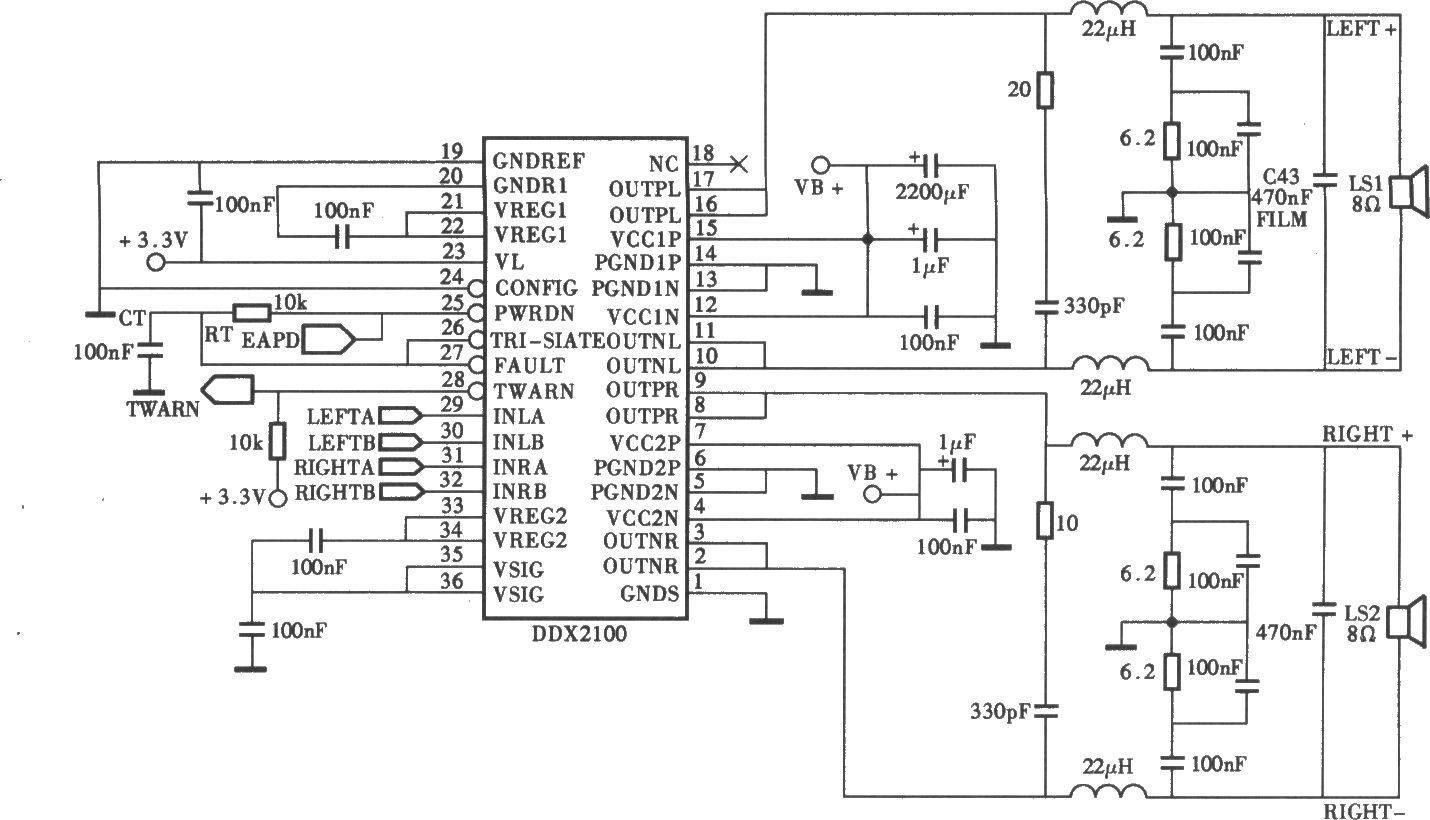 DDX-2100型数字功放电路